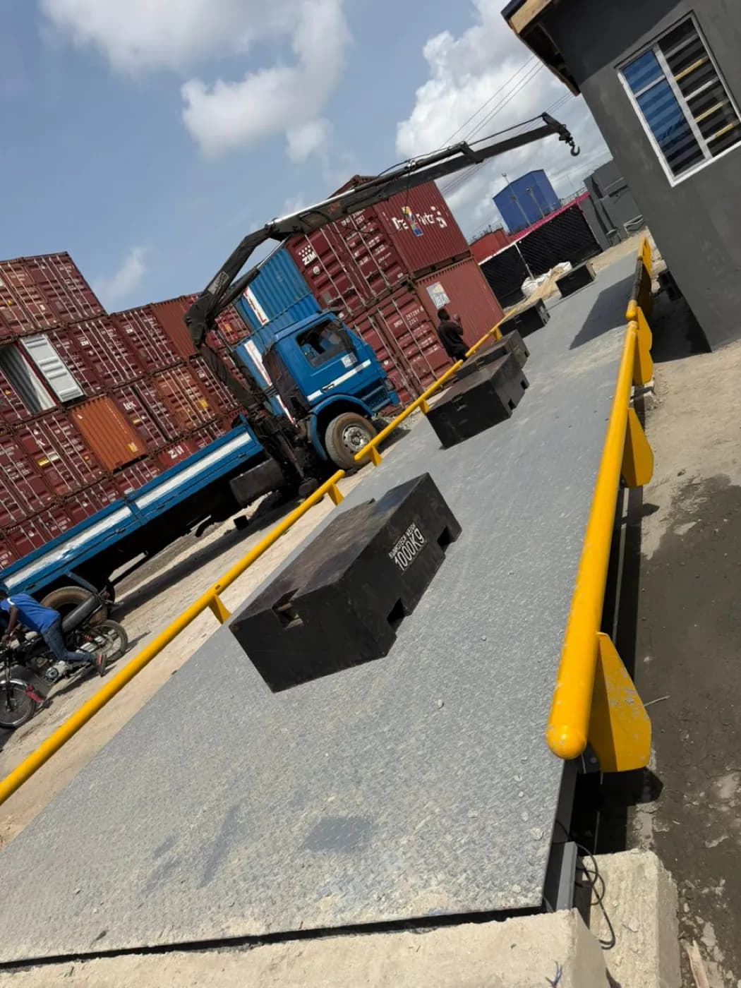 A Kira Scales weighbridge being tested with calibration weights at Apapa port