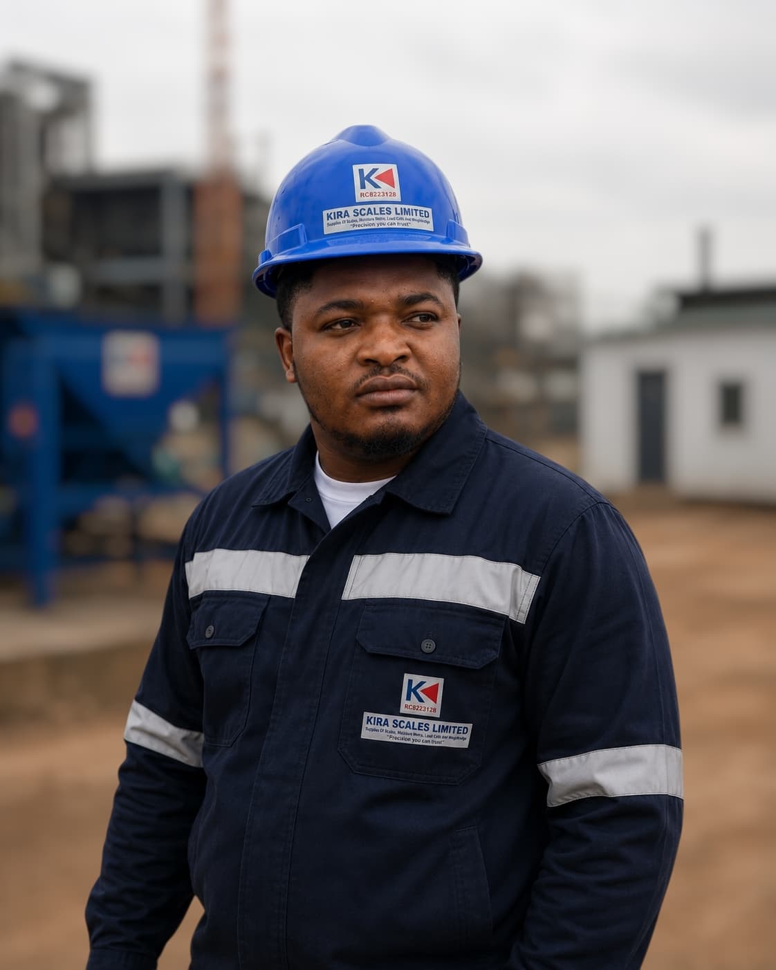 Solomon Akor on-site in safety gear at a Kira Scales Limited weighbridge installation